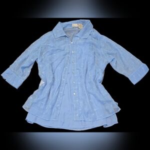 White Stag Icy Blue Sheer Floral Embroidered Blouse: Cottagecore Fairycore Y2k